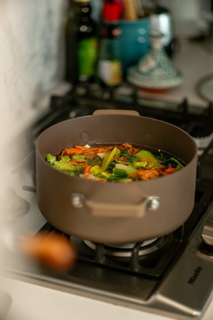 How to make vegetable broth (stock or bouillon) with vegetable scraps 6 How to make vegetable broth, stock or bouillon with vegetable scraps Recipe blog post sustainable living low-waste save money Postcards from Hawaii travel lifestyle blog